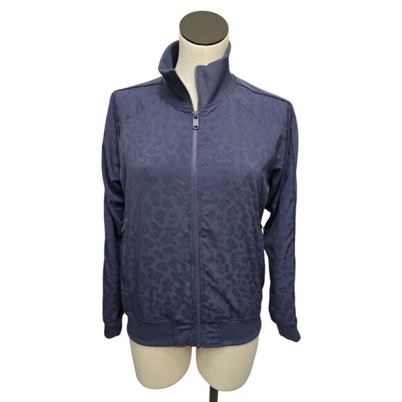 Athleta Brooklyn Bomber‎ Featherweight Jacket Size Small Leopard Medieval Violet - Picture 1 of 11